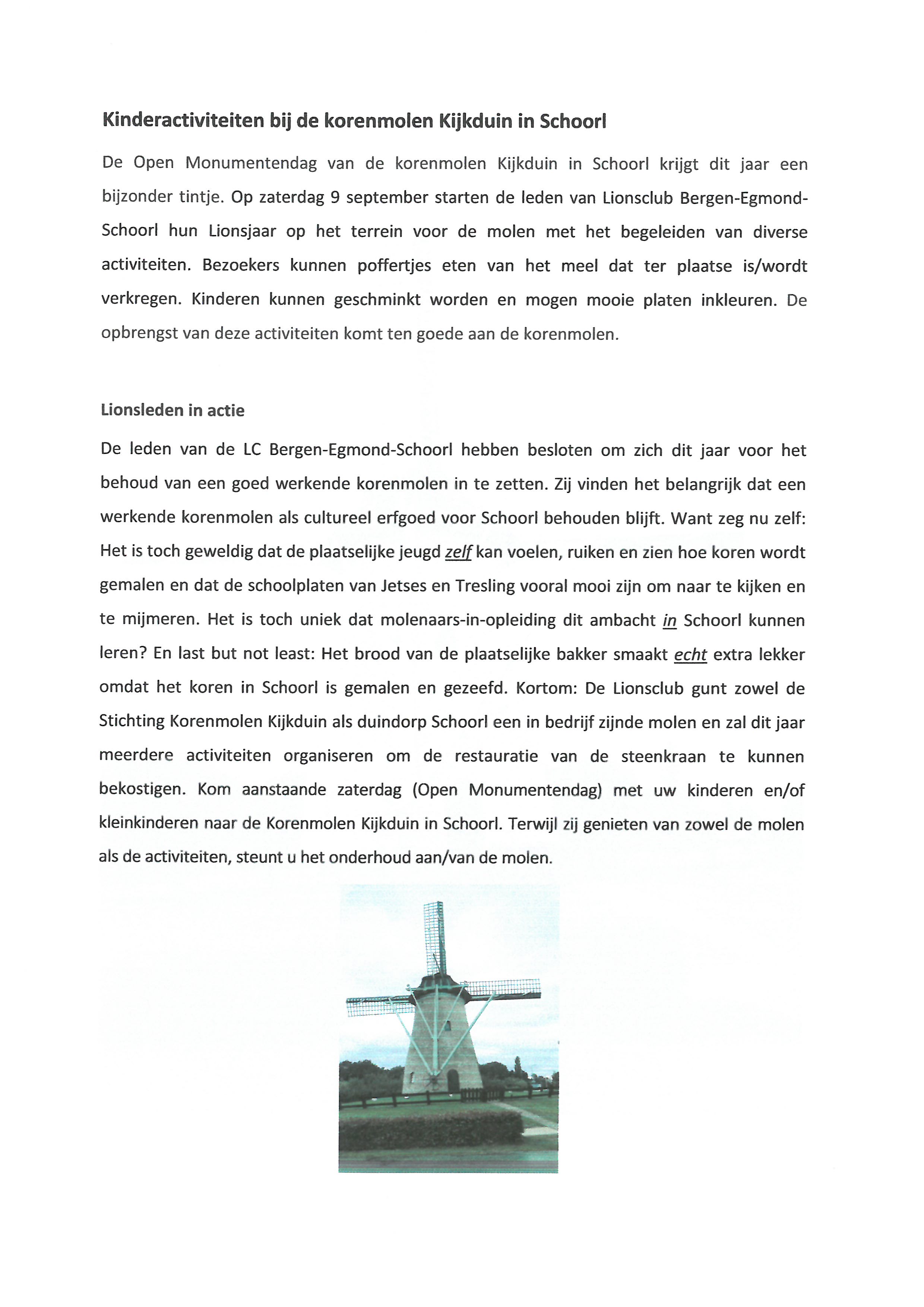 Kinderactiviteiten bij de korenmolen in Schoorl